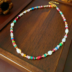Baroque freshwater pearl colorful bead necklace and bracelet set – light luxury elegant women’s jewelry