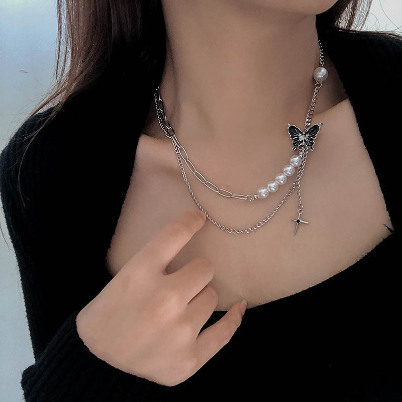 Versatile Minimalist Titanium Steel Pearl Pendant Necklace