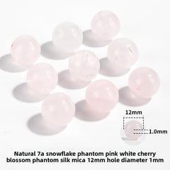 Snow Phantom Quartz round beads with frosty, snowflake-like inclusions—Frost-Mist Bloom (10/12 mm).