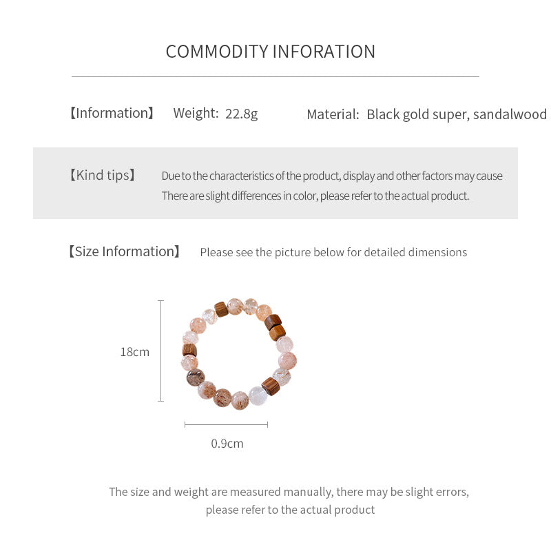 Natural rutilated quartz and sandalwood beaded bracelet — Amberwood Harmony Bracelet by Glazenya.