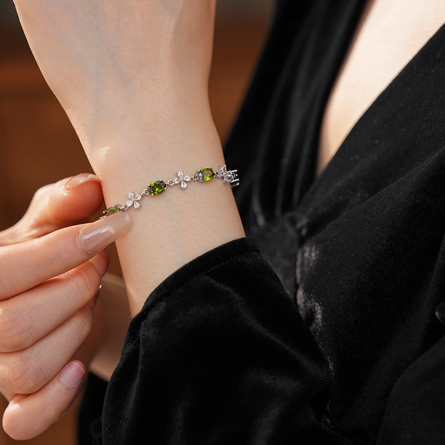 Iridescent Charm Bracelet in vivid multicolor zircon stones on silver-tone copper chain, elegant and lightweight luxury jewelry.