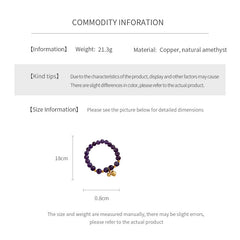 Natural amethyst beaded bangle with gold-tone accents and a lucky charm (Floral or Gourd) — Violet Fortune Amethyst Bangle.