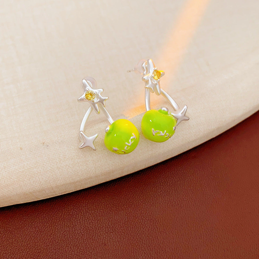 Lucky Star charm drop earrings with zircon accents in red and green