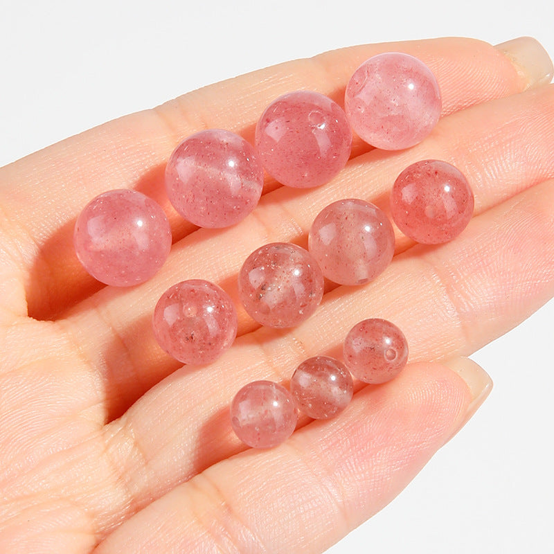 9A strawberry quartz round beads with rosy translucency and fine red inclusions, sizes 6/8/10 mm — Starfall Berry.