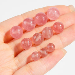 9A strawberry quartz round beads with rosy translucency and fine red inclusions, sizes 6/8/10 mm — Starfall Berry.