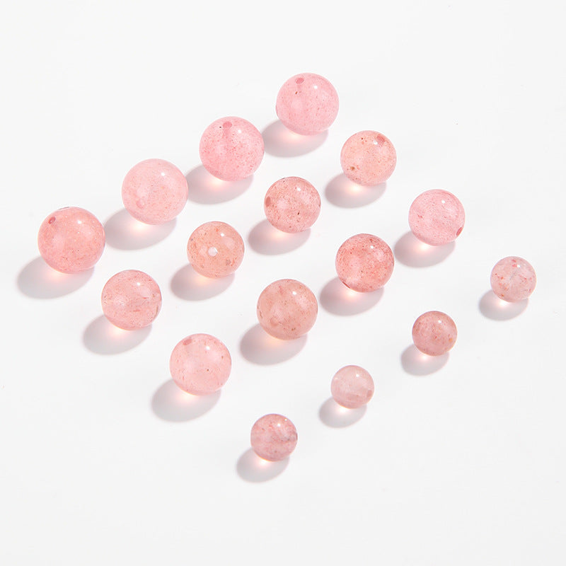9A strawberry quartz round beads with rosy translucency and fine red inclusions, sizes 6/8/10 mm — Starfall Berry.