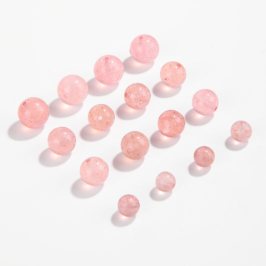 9A strawberry quartz round beads with rosy translucency and fine red inclusions, sizes 6/8/10 mm — Starfall Berry.