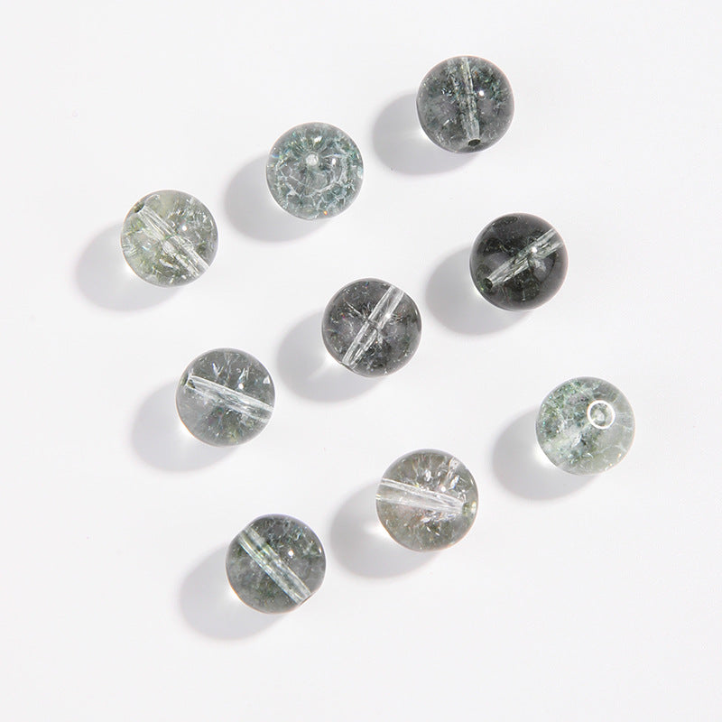 Green Phantom Quartz round beads with moss-like inclusions, polished finish, sizes 6/8/10 mm — Verdant Phantom.
