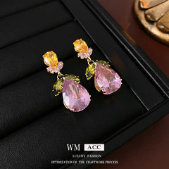 Glazenya Celestial Leaf Zircon Drop Jewelry Set — colorful water-drop zircon stones with leaf motifs; light-luxury necklace set with matching earrings and bracelet/ring variants