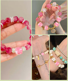 Pink chalcedony round beads, smooth polish, assorted 6–10 mm — Rosette Whisper.