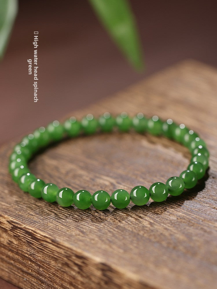 Deep green Hetian (nephrite) jade bracelet with polished round beads — Verdant Fortune Hetian Jade Bracelet.