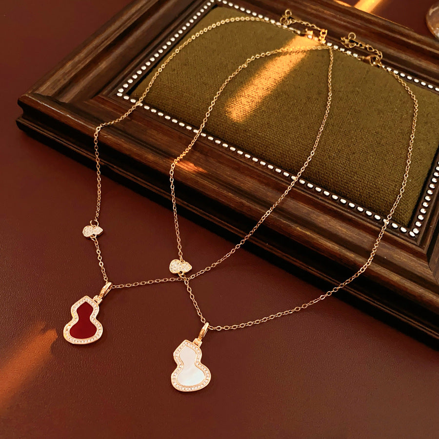 Glazenya Luck Charm Gourd Pendant Necklace — titanium steel stainless steel Chinese retro collarbone chain, light luxury jewelry symbolizing fortune