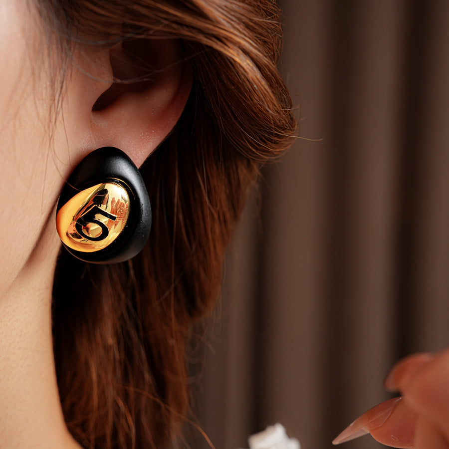 Gilded Numeral 5 Pebble Studs