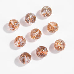 Clear crystal round beads with embedded gold foil and floral flakes — Gilded Bloom (8/10/12/14 mm).