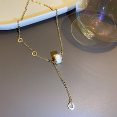Cat’s Eye Letter Series – Gold-Plated Cylinder Pendant Necklaces with Zircon