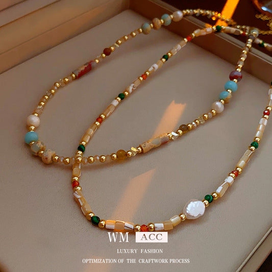 Baroque freshwater pearl colorful bead necklace and bracelet set – light luxury elegant women’s jewelry