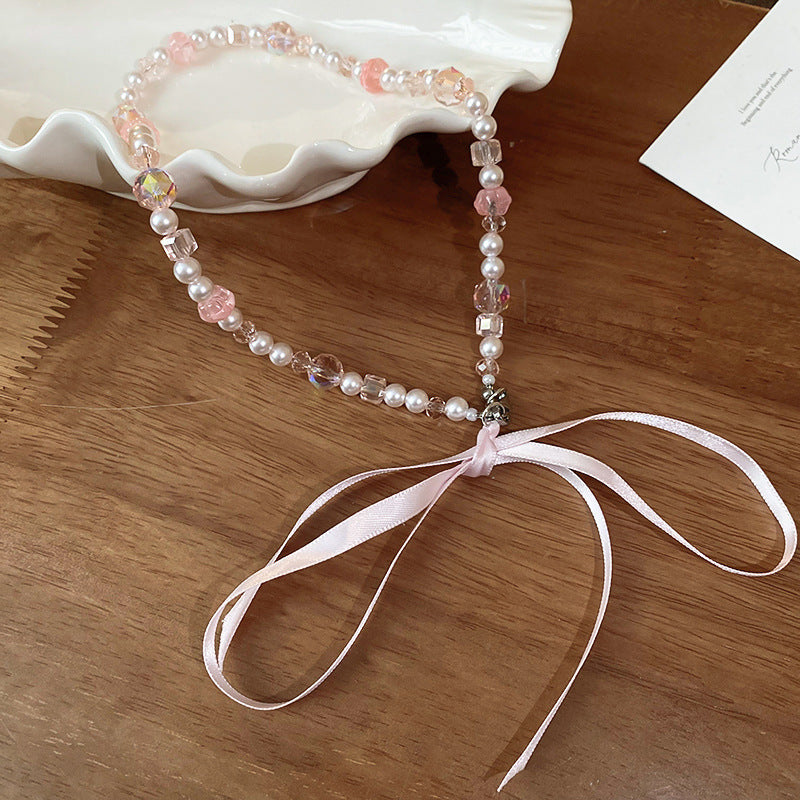 Rosélia Pearl Duo Necklace & Bracelet in rose-tinted pearls – French vintage chic jewelry
