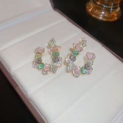 Exaggerated U-Shape Zircon Earrings with silver needle and sparkling zircon – light luxury statement jewelry
