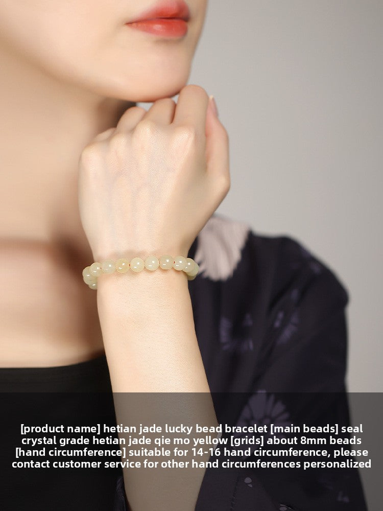 Three Hetian (nephrite) jade bracelets in gradient tones of Yan Purple, Qiemu Yellow, and Lotus Pink — Trinity Harmony Hetian Jade Bead Bracelets.