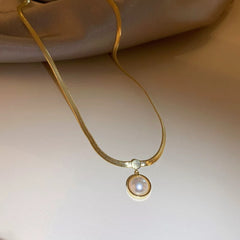 Versatile Minimalist Titanium Steel Pearl Pendant Necklace
