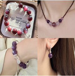 Lepidolite-in-Quartz crystal round beads with berry-pink striations, assorted 8–15 mm.