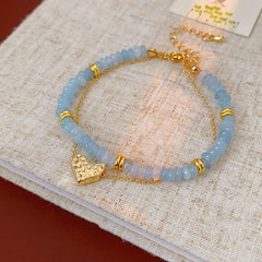Shoushan stone beaded bracelet with gold heart charm – Glazenya Heartstone Harmony