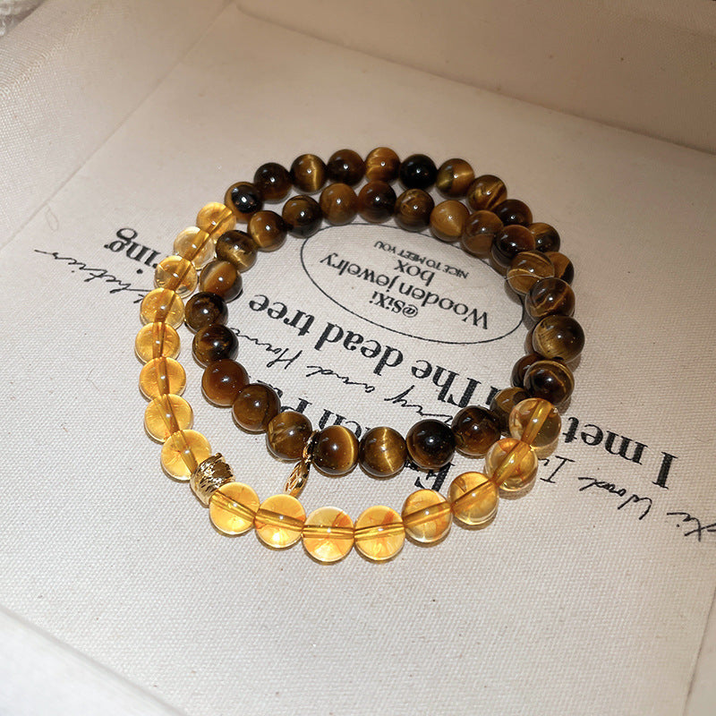 Oriental Crystal Bead Bracelet Series – Natural White & Yellow Gemstones, Retro Chic Elegance