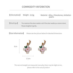 Romantic floral statement earrings with pink blossoms, imitation pearls, and enamel petals — Blossom Pearl Garden Earrings.