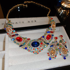 Glazenya Celestial Leaf Zircon Drop Jewelry Set — colorful water-drop zircon stones with leaf motifs; light-luxury necklace set with matching earrings and bracelet/ring variants