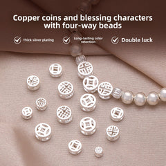 Lucky Grid · Silver-Plated Brass Spacer Beads (Fu & Coin Series)