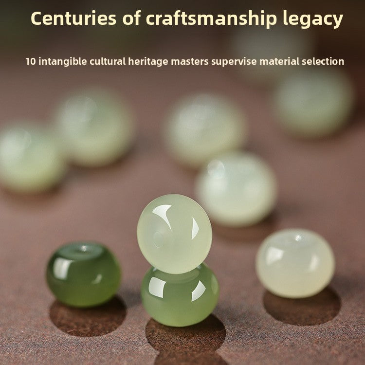 Gradient Hetian (nephrite) jade bracelet hand-strung with 8 mm polished round beads — Serene Gradient Hetian Jade Bead Bracelet.