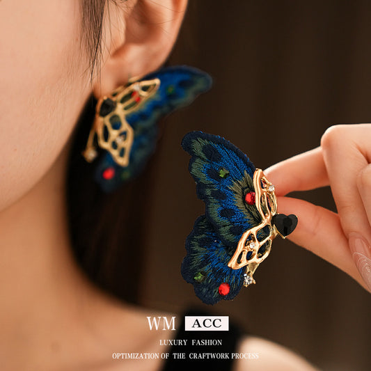 Vintage Butterfly & Heart Collection – handmade embroidery earrings, rings, and necklaces with butterfly and heart motifs in light luxury retro chic style
