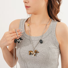Silver-tone chain necklace with glossy resin dachshund pendant — Coffee and Black options — Dapper Dachshund Charm Necklace.