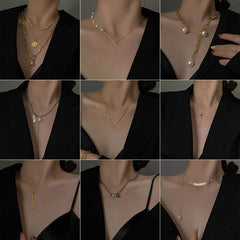 Versatile Minimalist Titanium Steel Pearl Pendant Necklace