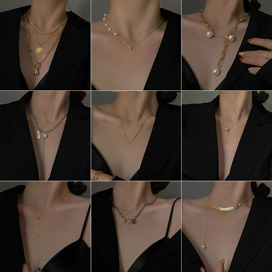Versatile Minimalist Titanium Steel Pearl Pendant Necklace