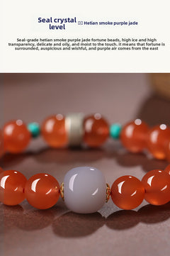 Collectible-grade Hetian jade bracelet with high-ice red agate centerpiece and turquoise accents — Crimson Serenity Hetian Jade Bracelet.