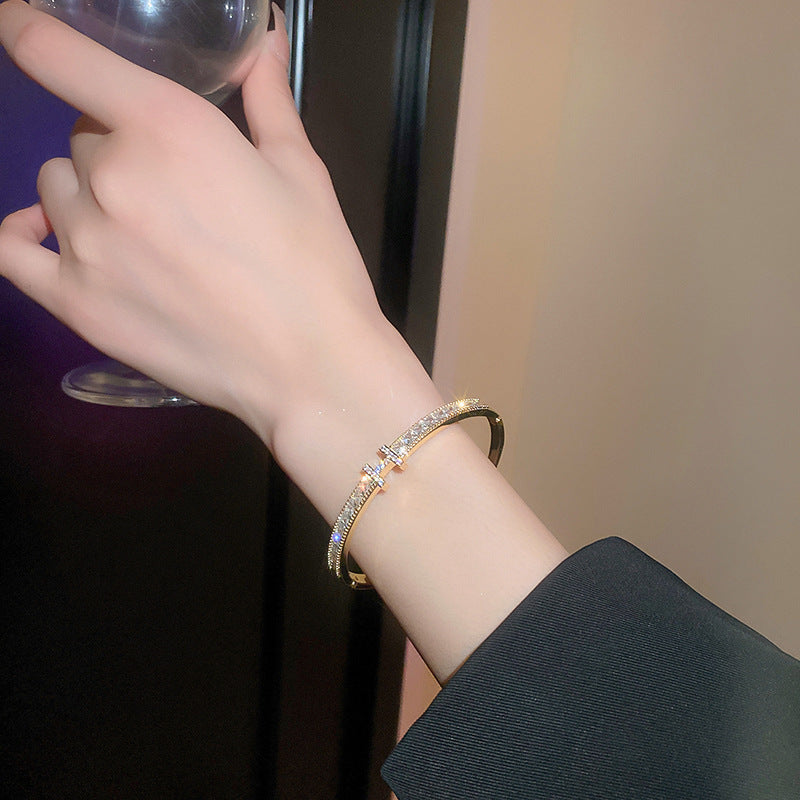 Dazzling Zircon Letter Bangle – Trendy Cold Chic Jewelry
