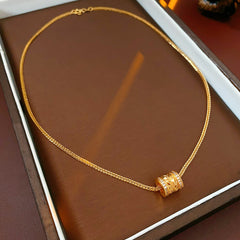 Cat’s Eye Letter Series – Gold-Plated Cylinder Pendant Necklaces with Zircon
