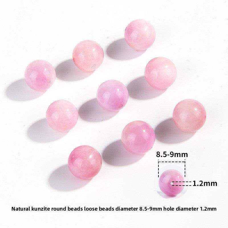 Pink-lilac kunzite round beads with silky glow, assorted 6–13 mm — Sakura Haze.