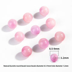 Pink-lilac kunzite round beads with silky glow, assorted 6–13 mm — Sakura Haze.