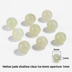 Hetian jade round beads, snowy white/pale celadon, polished, assorted 4–10 mm — Snowfield Whisper.