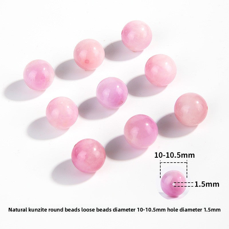Pink-lilac kunzite round beads with silky glow, assorted 6–13 mm — Sakura Haze.
