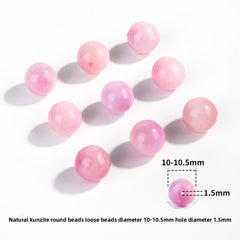 Pink-lilac kunzite round beads with silky glow, assorted 6–13 mm — Sakura Haze.