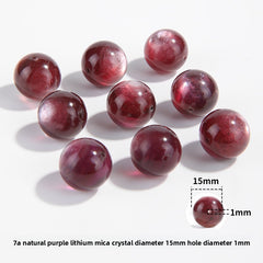Lepidolite-in-Quartz crystal round beads with berry-pink striations, assorted 8–15 mm.