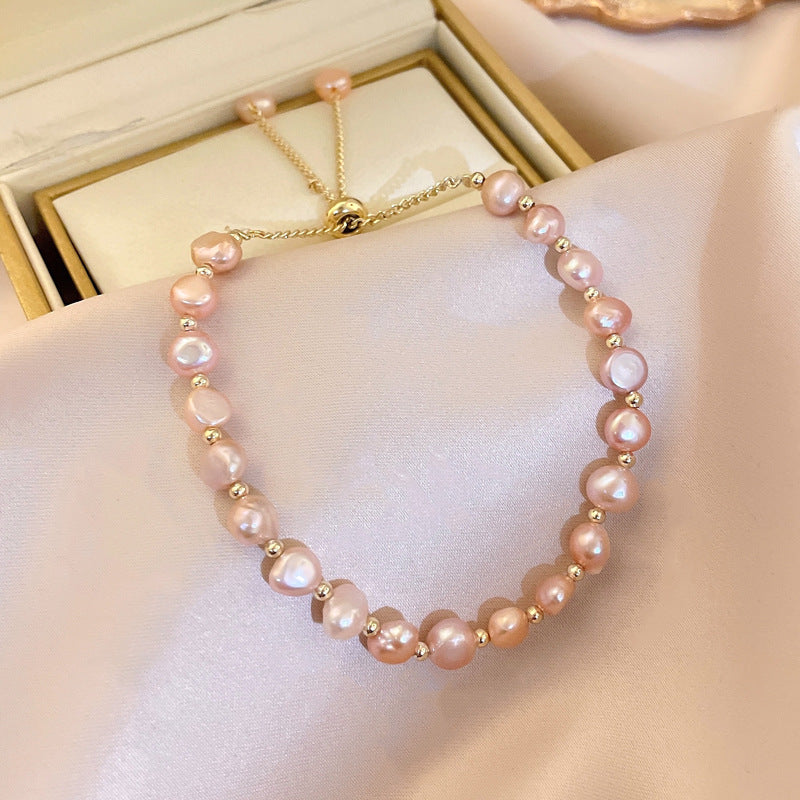 Baroque freshwater pearl bracelet with crystal accents in Korean chic style