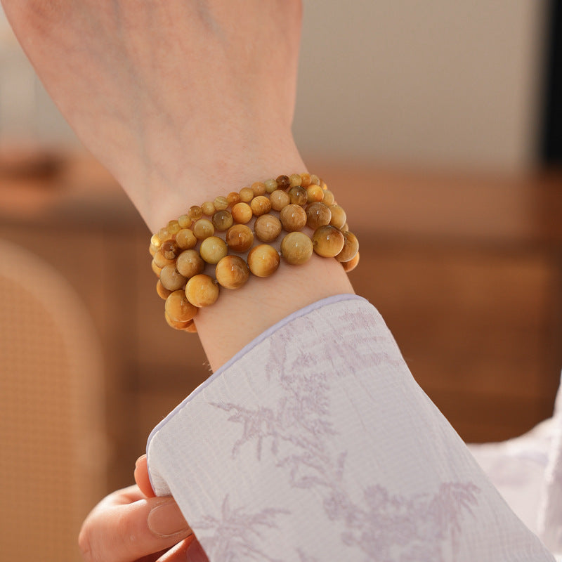 Golden Tiger Eye Bead Bracelet – natural polished stone beads on wrist