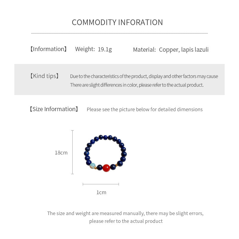 Lapis lazuli beaded bracelet with red accent bead and gold spacers — Midnight Sun Lapis Bracelet by Glazenya.