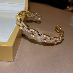Dazzling Zircon Letter Bangle with copper base and zircon inlay – trendy cold chic jewelry

