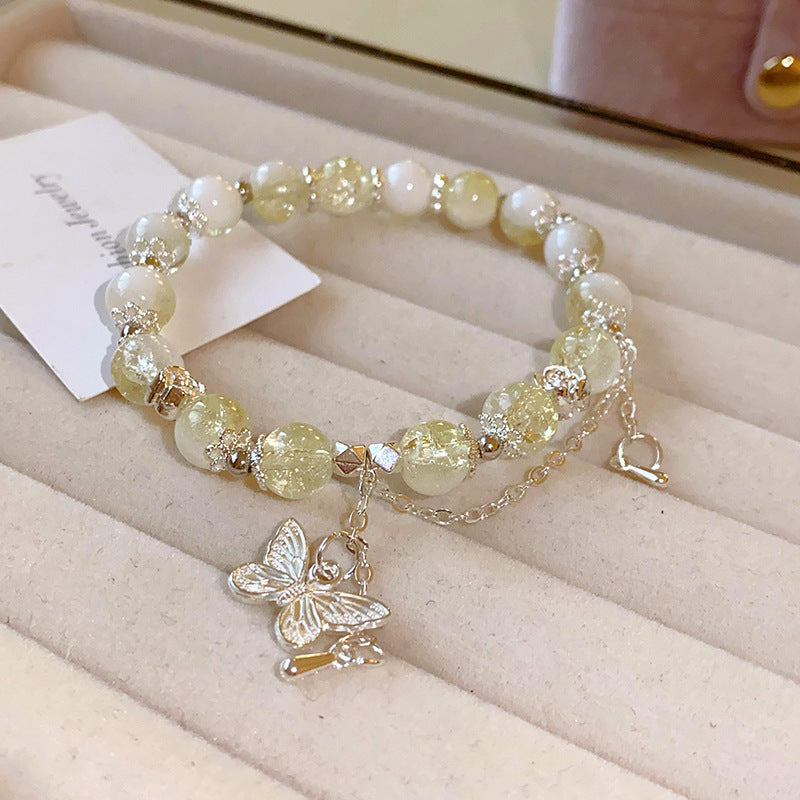 Multi-layer bracelet with crystal medallion and pearl beads in chic style