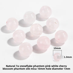 Snow Phantom Quartz round beads with frosty, snowflake-like inclusions—Frost-Mist Bloom (10/12 mm).